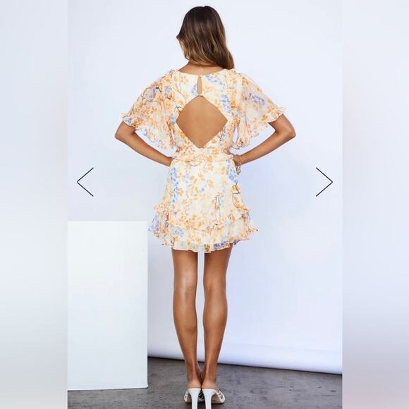 Hello Molly Cream Orange Floral Frolic Season Fit And Flare Mini Dress Size 8 - Picture 12 of 12